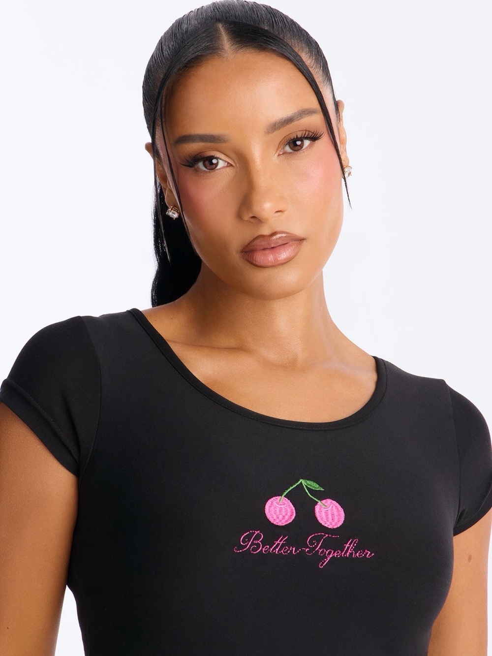 Fashion Nova Black & Pink Cherry Short Sleeve Sleep Set XL - Picture 2 of 3